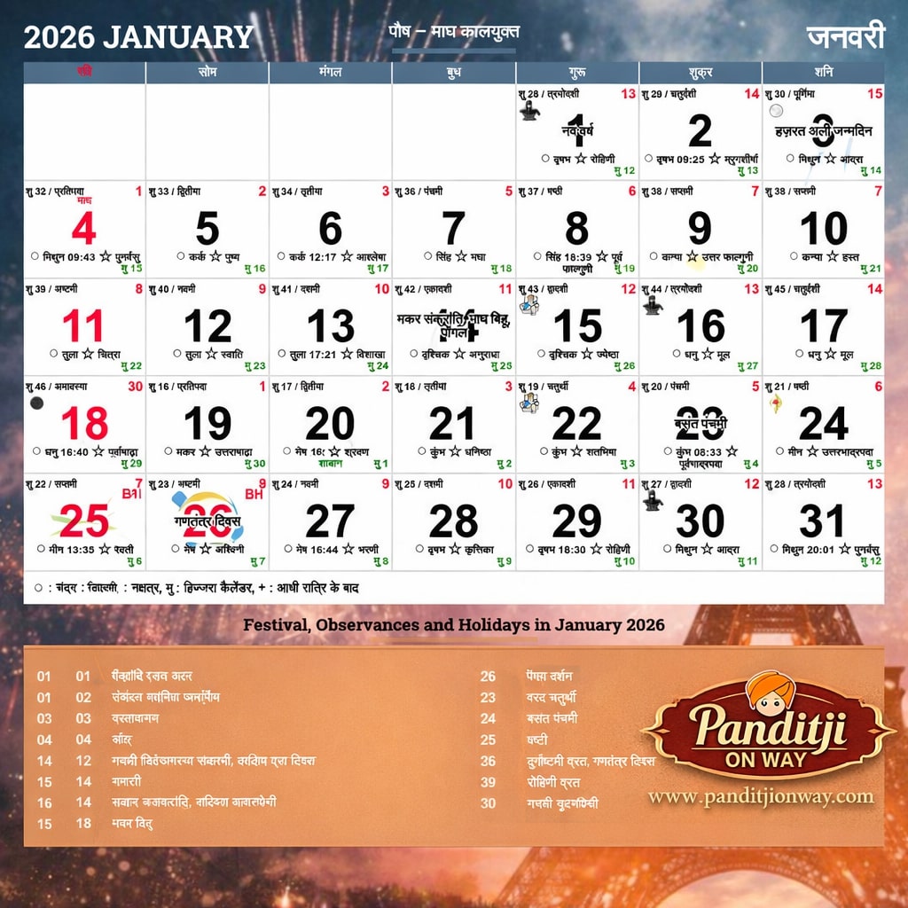 January 2026 Assamese Panjika