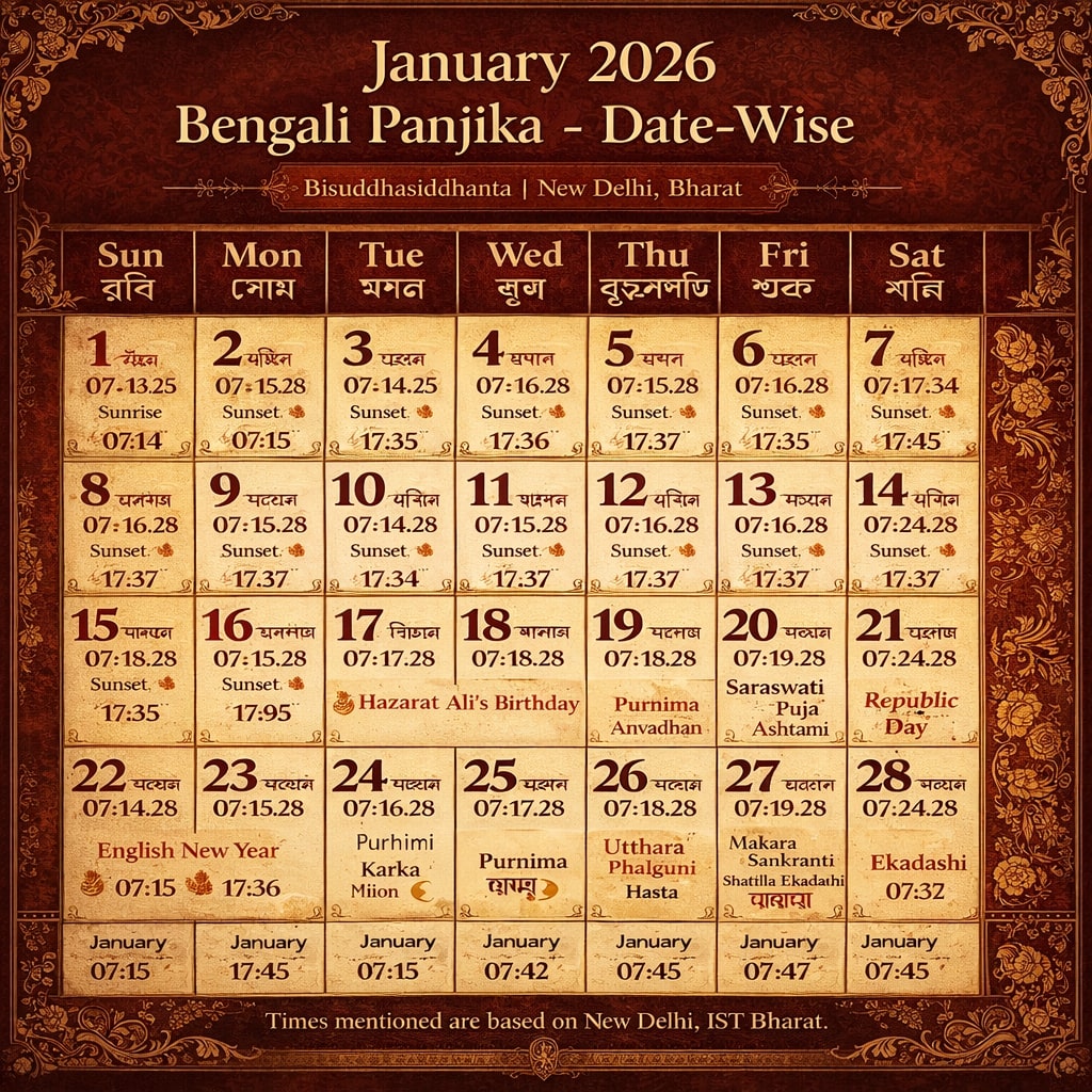 January 2026 Bengali Panjika Date Wise January 2026 Bengali Panjika Date Wise