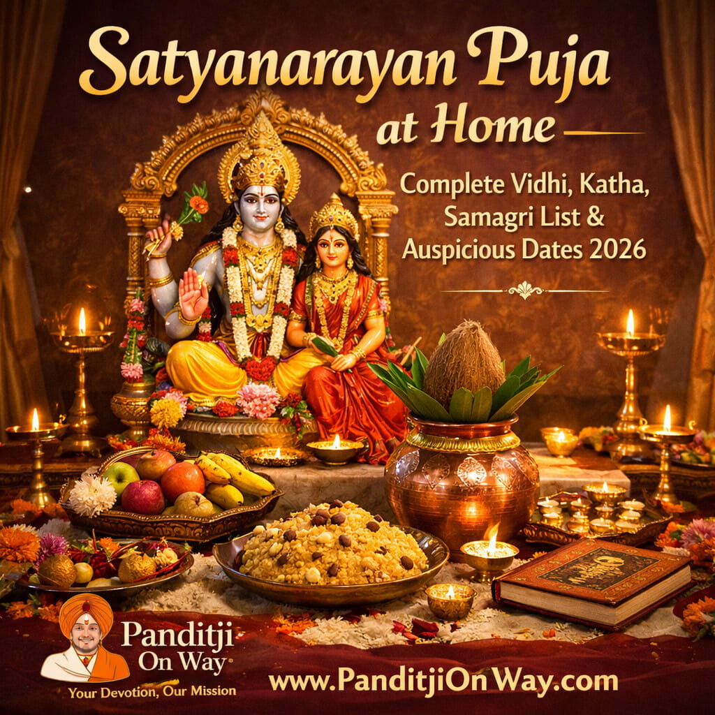Satyanarayan Puja at Home Complete Vidhi Katha Samagri List Auspicious Dates 2026 Satyanarayan Puja at Home Complete Vidhi, Katha, Samagri List & Auspicious Dates 2026