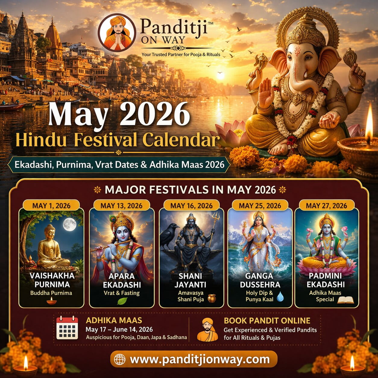 Major Hindu festival calendar may 2026