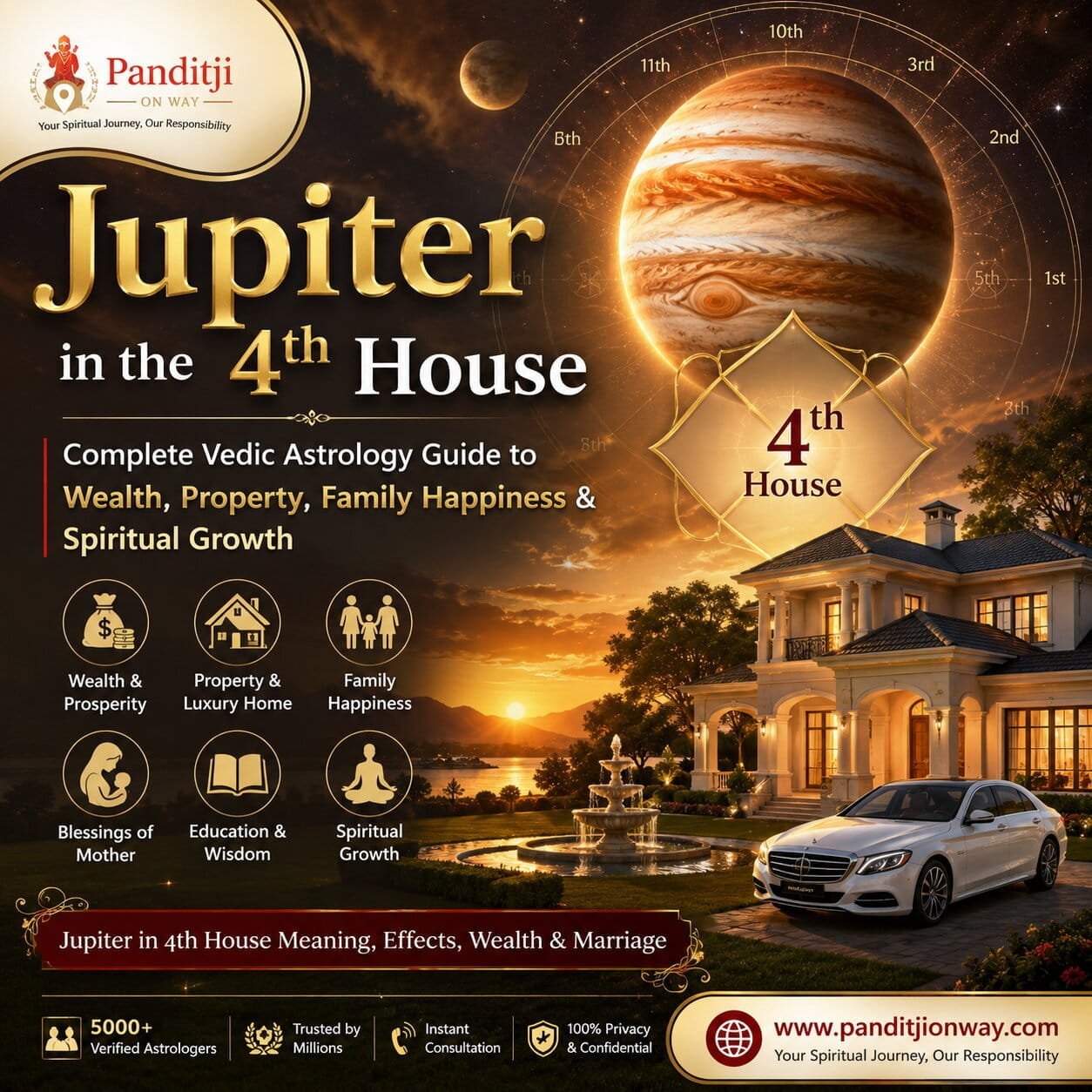 Jupiter in 4th House Meaning, Effects, Wealth & Marriage