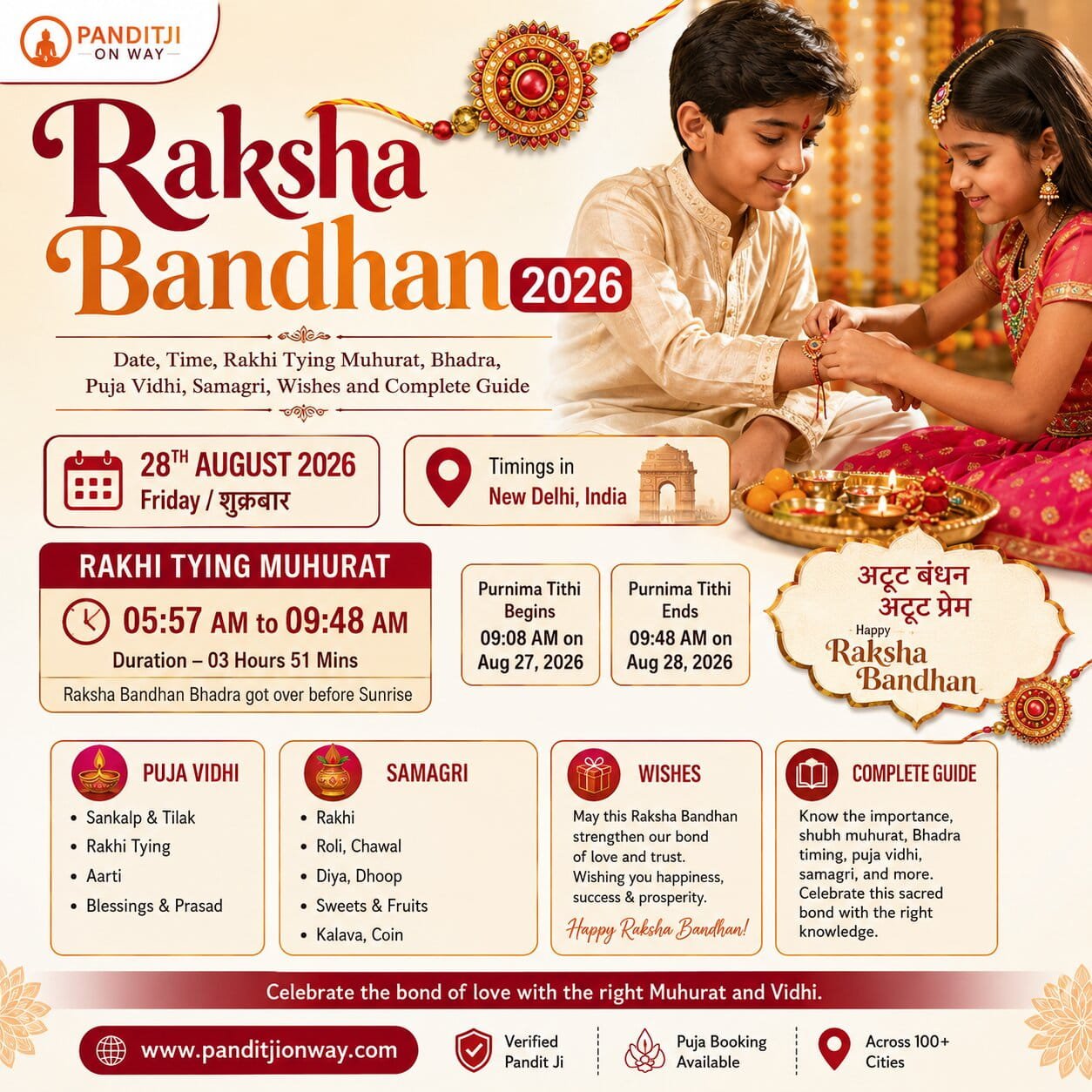 Raksha Bandhan 2026 date 28 August Friday Rakhi Muhurat