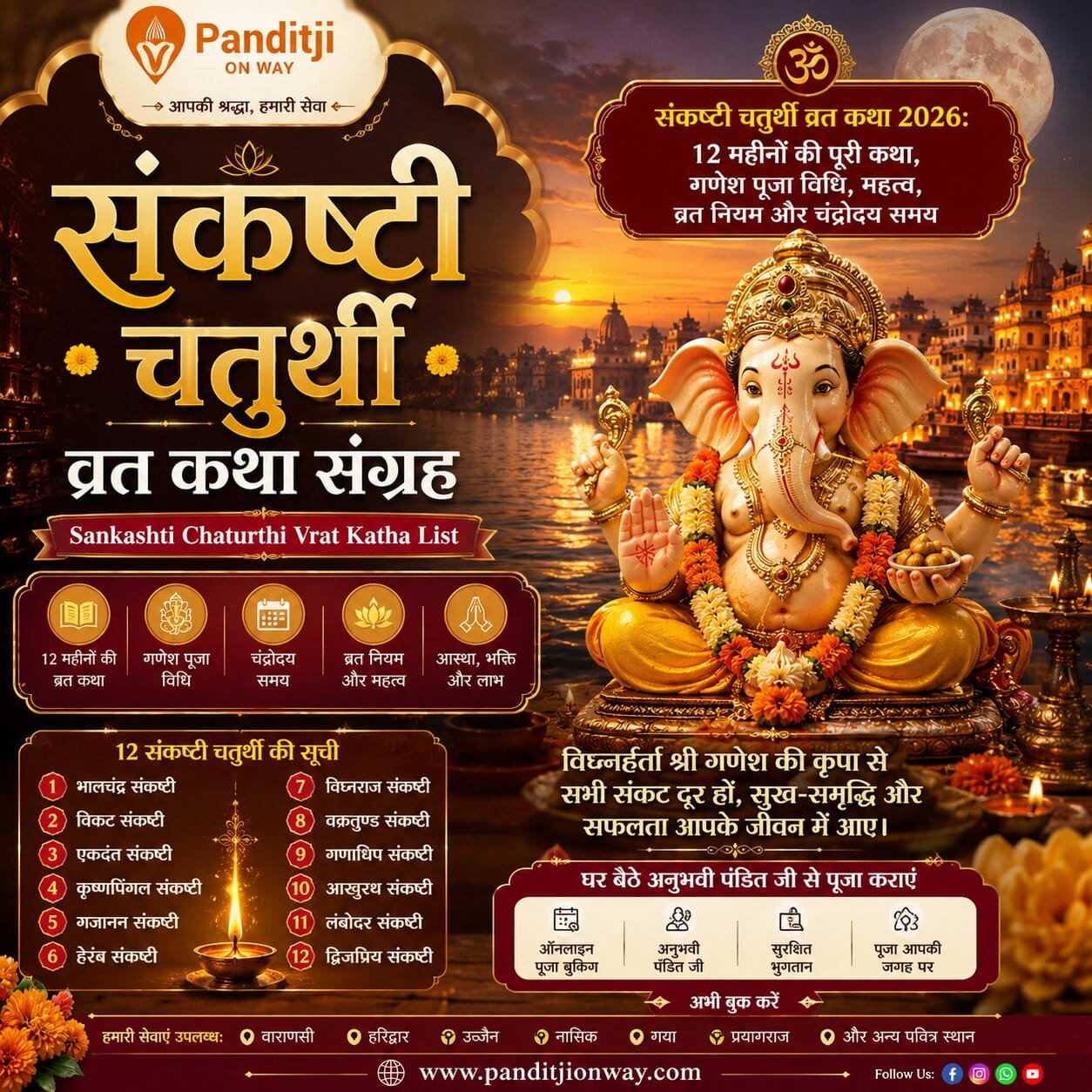 संकष्टी चतुर्थी व्रत कथा 2026 12 महीनों की पूरी कथा गणेश पूजा विधि महत्व व्रत नियम और चंद्रोदय समय Sankashti Chaturthi Vrat Katha List