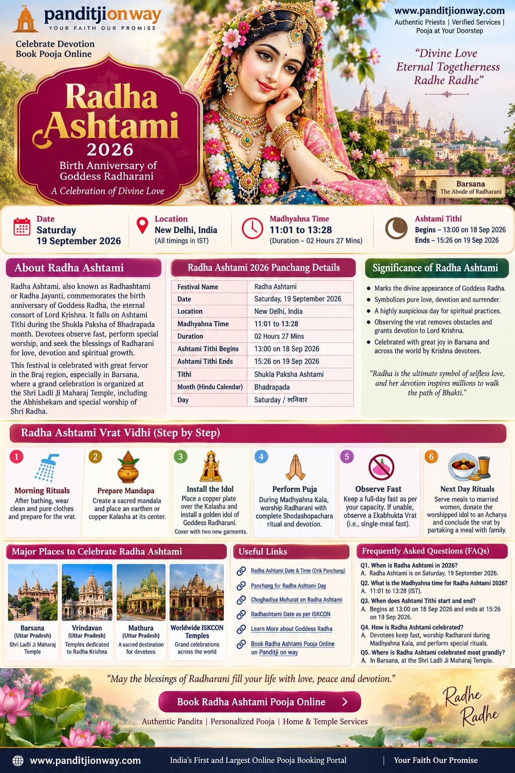 Radha Ashtami 2026 Shri Radha Rani Puja Muhurat and Vrat Vidhi Radha Ashtami 2026 Shri Radha Rani Puja Muhurat and Vrat Vidhi