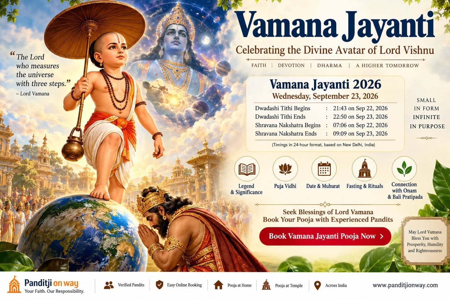 Vamana Jayanti 2026 date, Muhurat, Puja Vidhi and Lord Vamana Avatar