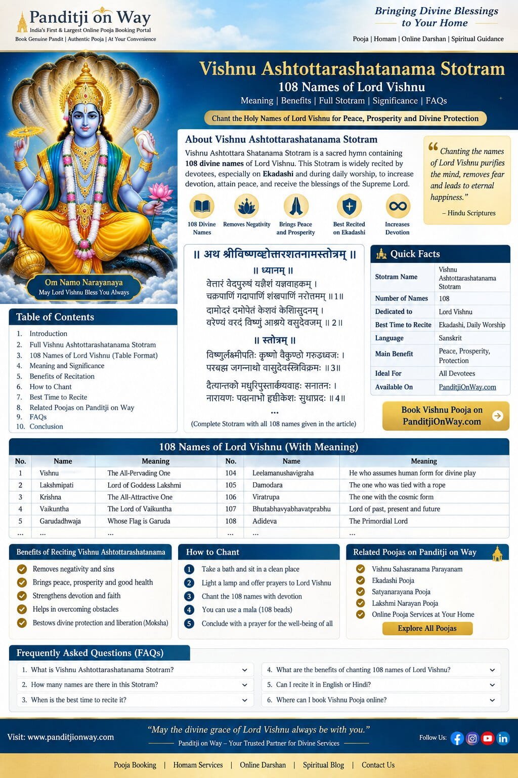 Vishnu Ashtottarashatanama Stotram Lord Vishnu Vishnu Ashtottarashatanama Stotram